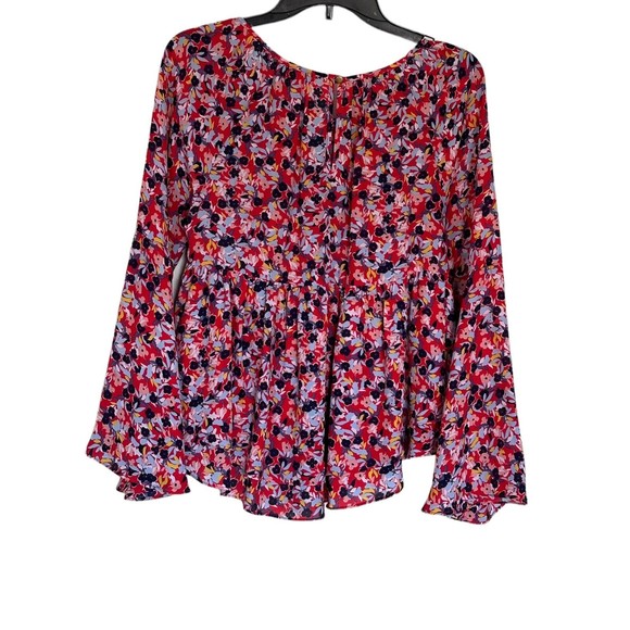 Copper Key Womens Size Small Blouse Boho Top Bell Sleeve Red Floral Swing Flowy - Picture 2 of 10